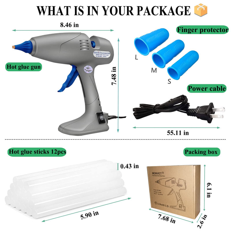 Hot Glue Gun, Anti-drip Glue Gun - MONVICT Full-Size Hot Melt Glue Gun 80 / 120W Stand-Up Base, Dual Temp Fast-heating Heavy Duty Glue Gun with 12 Glue Sticks for Craft, DIY, Art, Repair, Decor