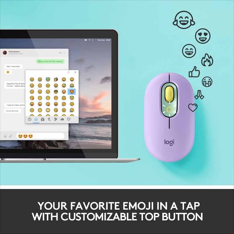 Logitech POP Mouse, Wireless Mouse with Customizable Emojis, SilentTouch Technology, Precision/Speed Scroll, Compact Design, Bluetooth, Multi-Device, OS Compatible - Daydream Mint