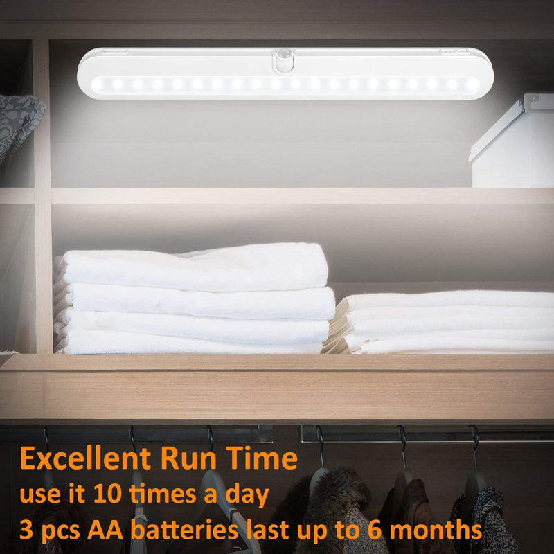 T01L LED Closet Light - BLS Super Bright 20 LED Under Cabinet Lighting Battery Powered/DC Input Wireless Motion Sensing Light, Auto On Off Switch, Motion Sensor & Light Sensor, Light Beam Adjustable White