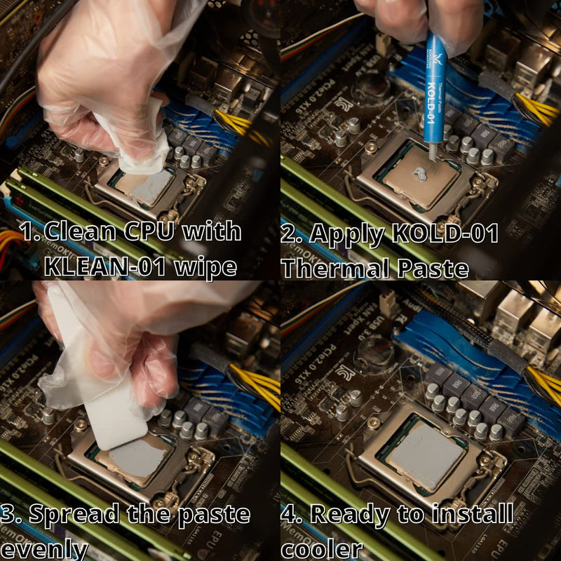 Kooling Monster KOLD-01, High Performance Silicone Thermal Paste for Cooling All CPU/Heatsinks, Silicone Paste Designed for Easy Spreading, Inc. Gloves & Cleaning Wipes, No Odor (0.7ml/1.8g) 0.7ml/1.8g