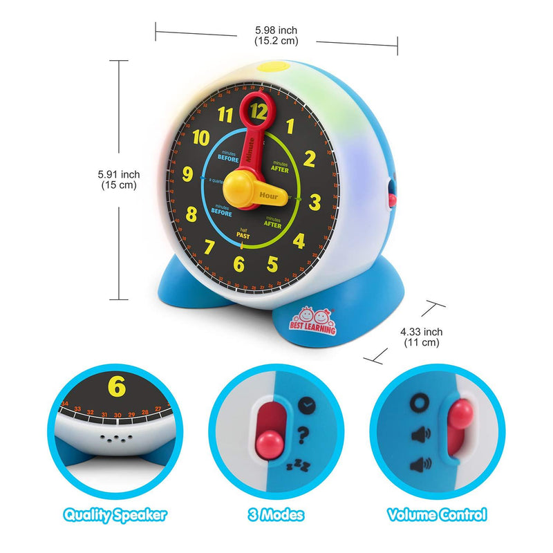 BEST LEARNING Learning Clock - Educational Talking Learn to Tell Time Light-Up Toy with Quiz and Sleep Mode Lullaby Music for Toddlers & Kids Ages 3 to 6 Years Old