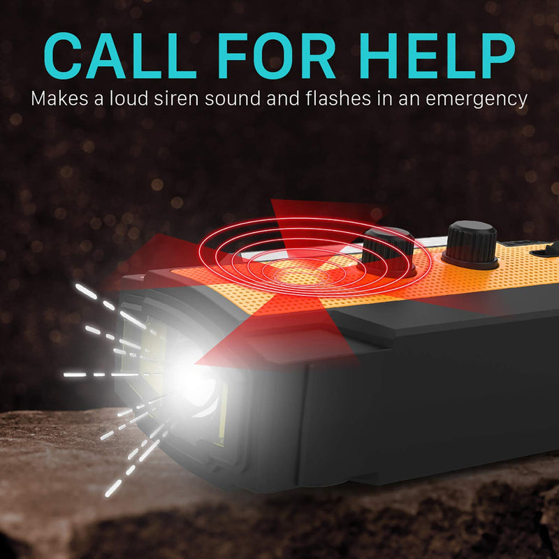 FosPower 4000mAh NOAA Emergency Weather Radio (Model A3) Portable Power Bank, Solar Charging, Hand Crank & Battery Operated, SOS Alarm, Motion Sensor Setting, AM/FM & Flashlight for Outdoor Emergency Orange