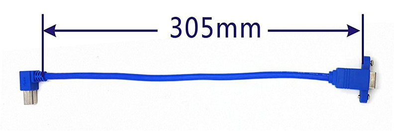 zdyCGTime 90Degree Right Angled USB3.0 Type B Male to USB3.0 Type B Female Extension Cable with Panel Mount - Blue (0.3m/1ft)