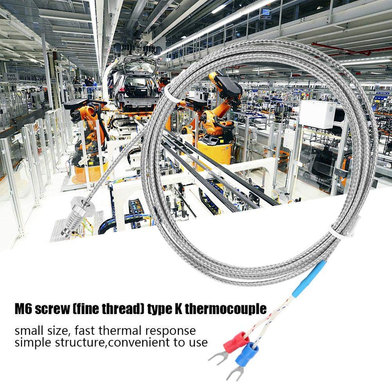 Thermocouple K Type, M6 Screw Fine Thread Type K Thermocouple Temperature Sensor Wire 0-400℃ 1M/2M/3M/4M/5M