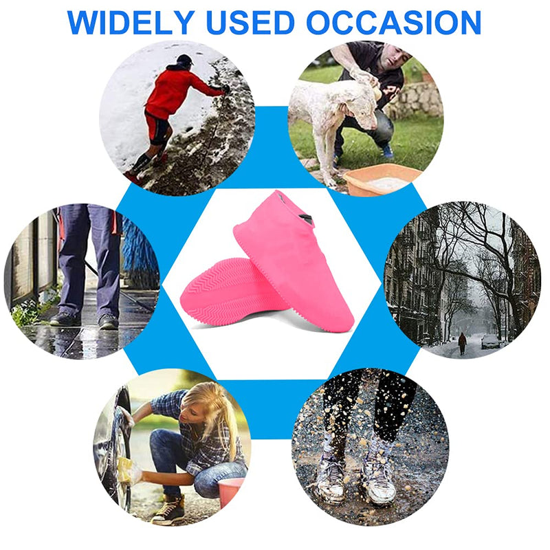 Waterproof Shoe Covers Reusable Silicone Cover Shoes Rain Boots for Men Women Kid, Galoshes Rubber Overshoes for Kitchen Outdoors Garden etc (Large, Pink) Large