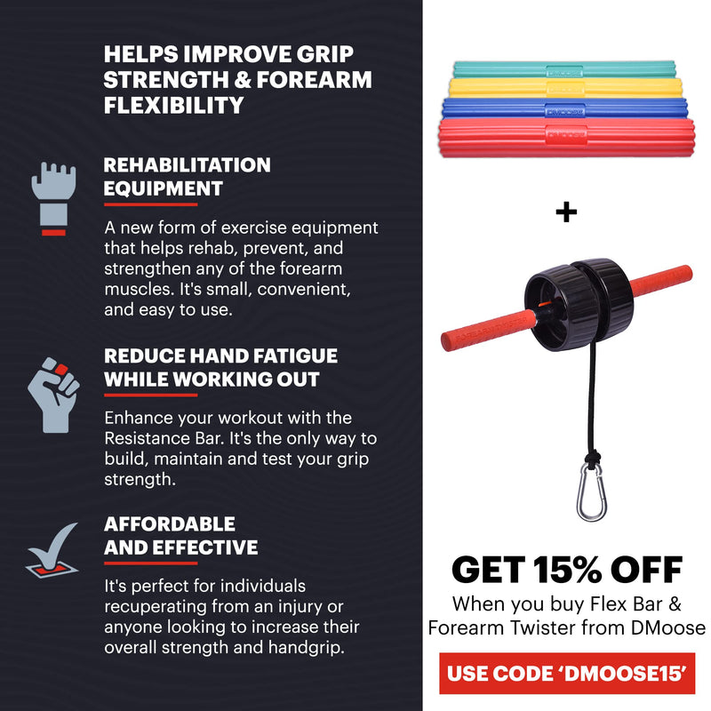 DMoose Resistance Bar for Physical Therapy, Flexbar for Tennis Elbow, Wrist Strengthener to Improve Hand Grip for Golfers, Rehab, Tendonitis Pain, Injury Recovery Massager, Rehabilitation Equipment Red - Light
