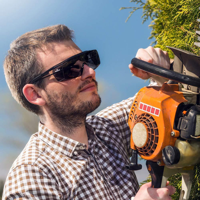 NoCry Tinted Over-Spec Safety Glasses - with Anti-Scratch Wraparound Lenses, Adjustable Arms, and UV400 Protection. ANSI Z87.1 & OSHA Certified, Black & Red Frames Tinted Black & Red