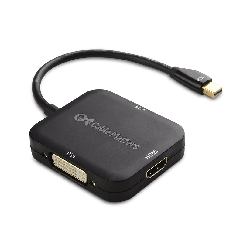 Cable Matters Mini DisplayPort to HDMI Adapter with VGA and DVI 3-in-1 Adapter in Black - Thunderbolt and Thunderbolt 2 Port Compatible - Supporting 4K Resolution via HDMI