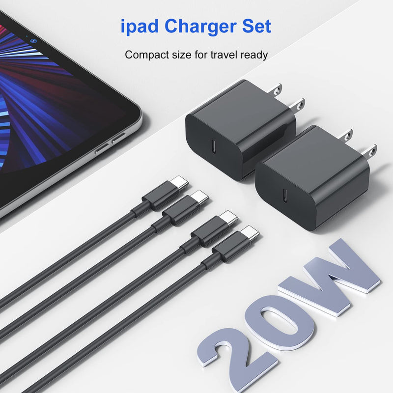 10 ft iPad Pro Fast Charger 2Pack(Grey), Apple 20W USB C Charger Block with Long USB C to C Cable for iPad Pro 12.9 in 5th/4th/3rd Gen,iPad Pro 11 in 2021/2020/2018,iPad Air 5th/4th Gen,iPad Mini 6th For USB C iPad-Grey 2Pack-10FT