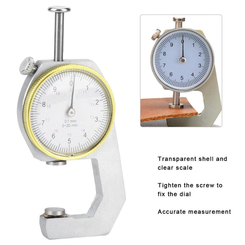 Silver Thickness Gauge Round Dial Indicator Portable Accurate Measuring Jewelry Leather Board Equipment 020mm (Flat Head Thickness Gauge)