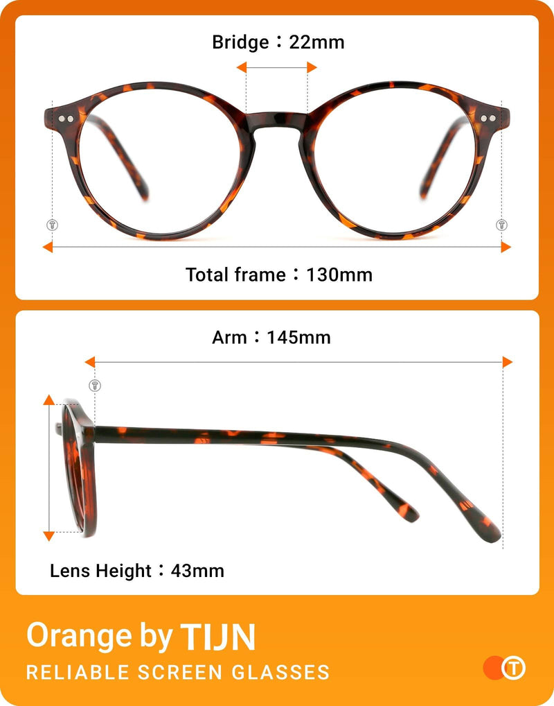 TIJN Blue Light Blocking Glasses Men Women Vintage Thick Round Rim Frame Eyeglasses 07(2pack)transparent/Tortoise