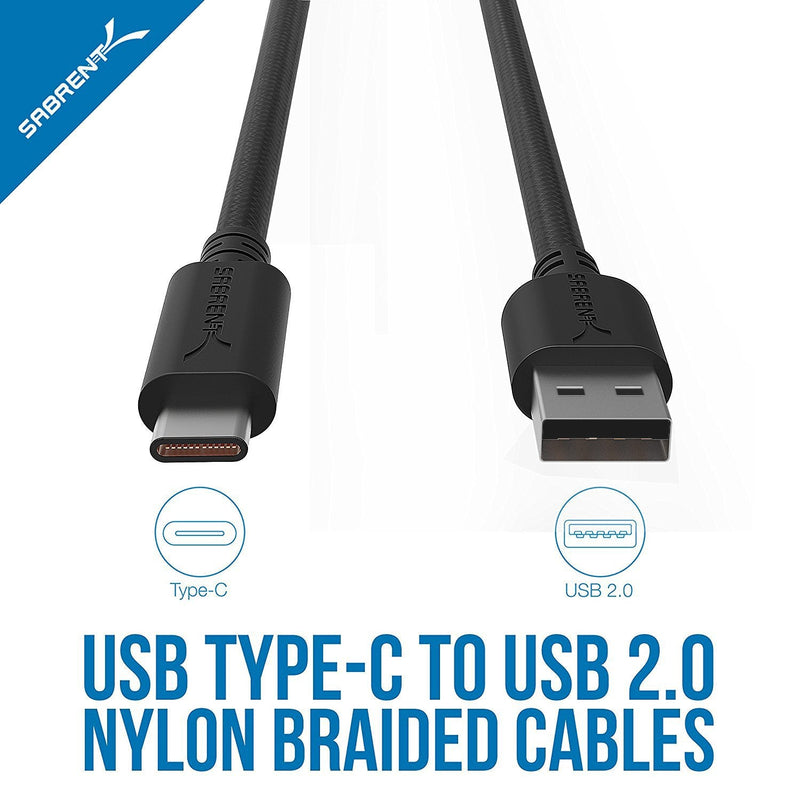 Sabrent [6-Pack] 22AWG Premium 6ft USB-C to USB A 2.0 Sync and Charge Cables [Black] (CB-C6X6)