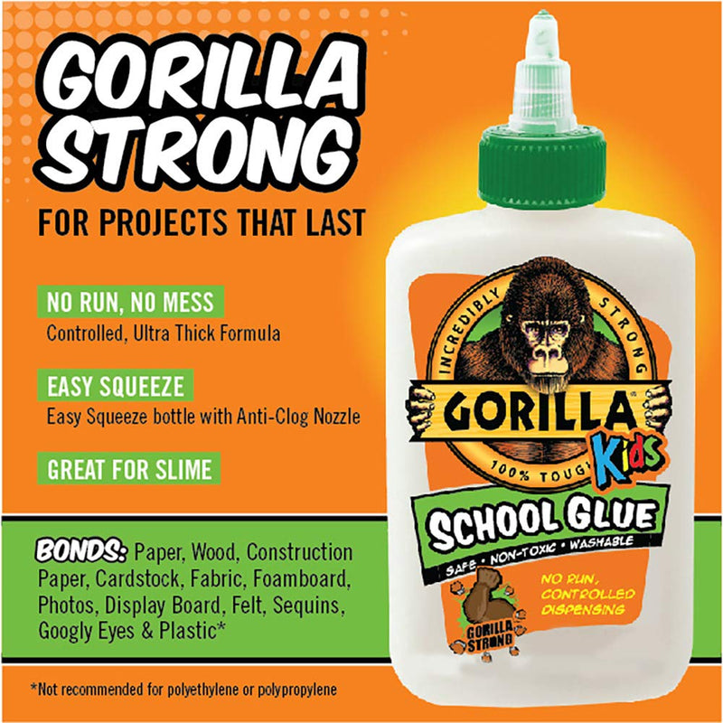 Gorilla Kids School Glue, 4 ounce. Bottle, White, (Pack of 1) 1 - Pack