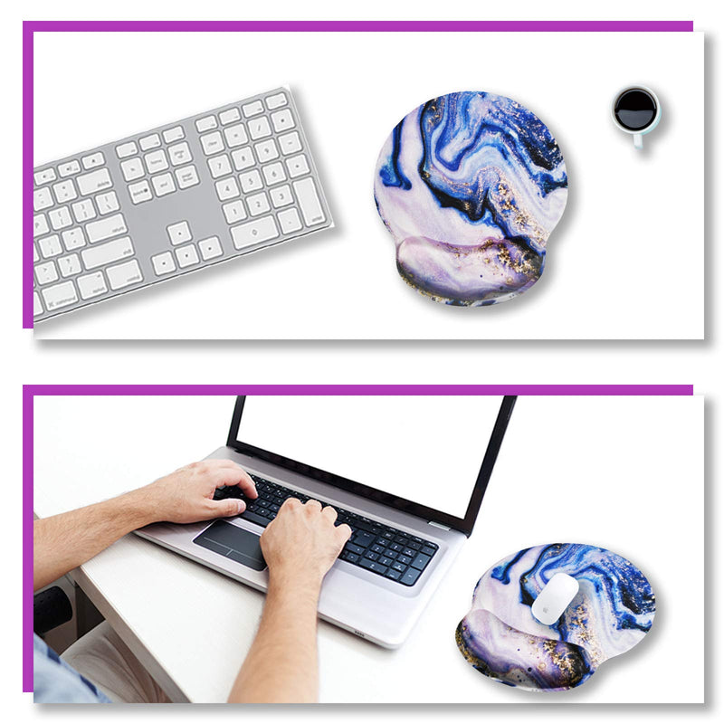 Ergonomic Mouse Pad with Wrist Rest Support Gel, ArtSo Non Slip Rubber Base Pad Computer PC Laptop Women Men Mousepad for Home, Office, Gaming, Working Easy Typing, Pain Relief, Purple Marble