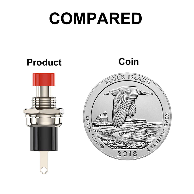 DIYhz Momentary Push Button Switch, 1A 250VAC SPST Mini Pushbutton Switches Normally Open(NO) Red Cap - 20pcs NO-20