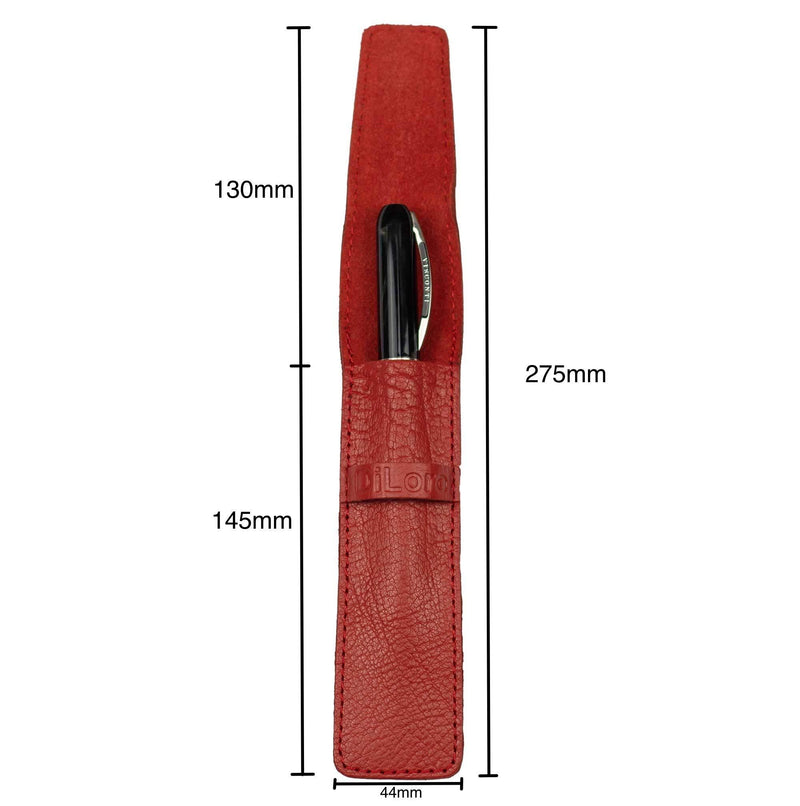 DiLoro Full Grain Genuine Leather Single Pen Case Holder Pencil Pouch (Buffalo Venetian Red) Buffalo Venetian Red