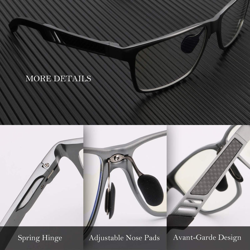Blue Light Blocking Glasses for men women Classic Rectangle Blue Light Glasses Lightweight Eyeglasses Frame 02-gunmetal