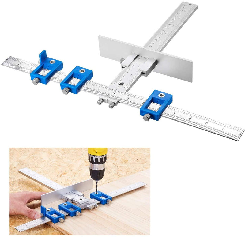 Tourace Cabinet Hardware Jig for Handles and Knobs Aluminum Alloy Drill Guide Sleeve Drawer Pull Wood Drilling Dowelling Tools Set Drawer Knob Pull Drilling Templates Jig Tool
