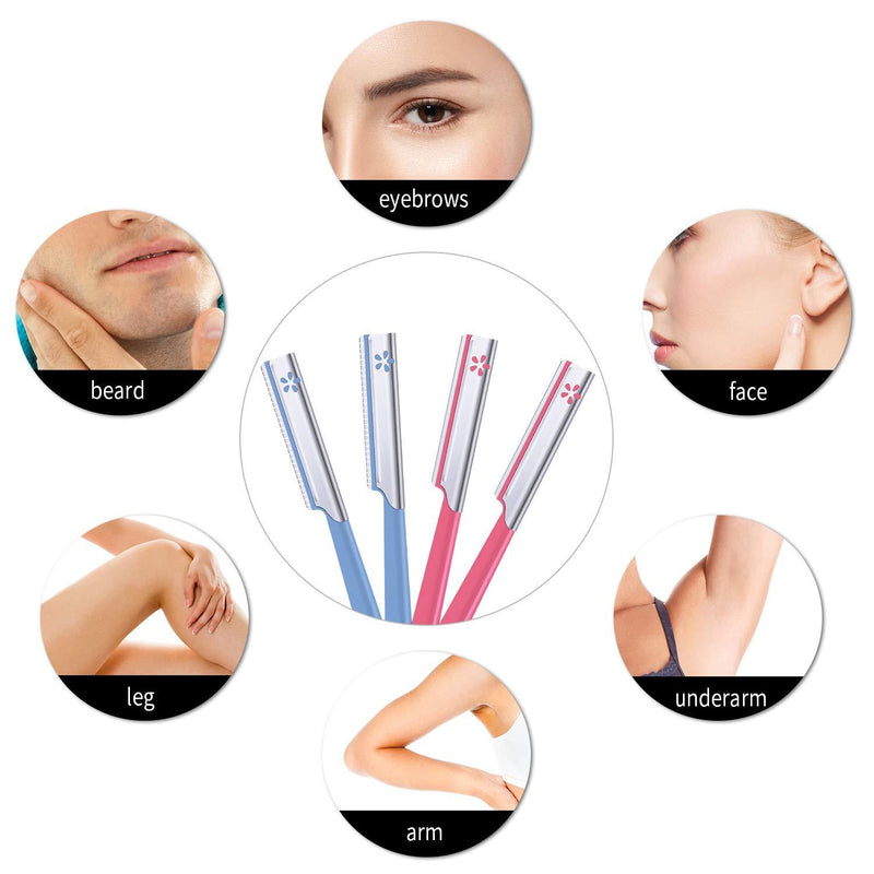 10 Pieces Women's Facial Razor Eyebrow Shaver Razor Brow Shaper Eyebrow Trimmer Dermaplaner Shaping Tool with Cover (Pink+Blue)