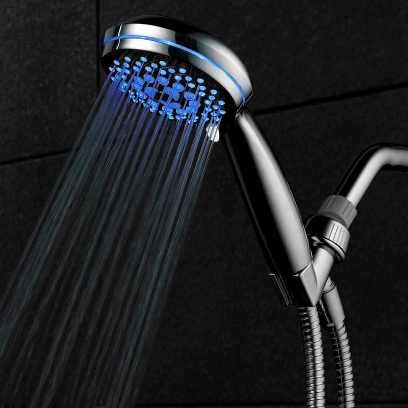 HotelSpa SpectrumTM Ultra-Luxury 7-setting / 7-color LED Handheld Shower-Head with Chrome Face. 7 colors of LED Lights change automatically every few seconds.