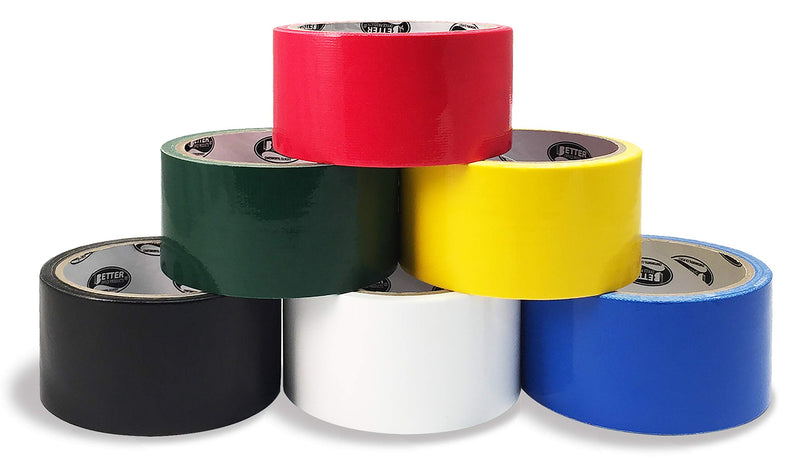 6 Pack Duct Tape, Assorted Colors - Red, White, Blue, Black, Yellow, Green - Heavy Duty Duct Tape by Better Office Products, 1.88 Inch x 10 Yards Per Roll, Easy Tear, 6 Pack, Assorted Colors