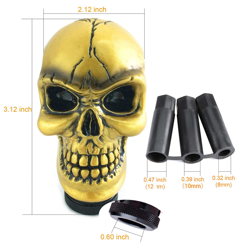 Arenbel Car Gear Lever Grip Knobs Skull Head Racing Shift Stick Manual Shifter Handle Fit Most Auto Manual Vehicles, Gold