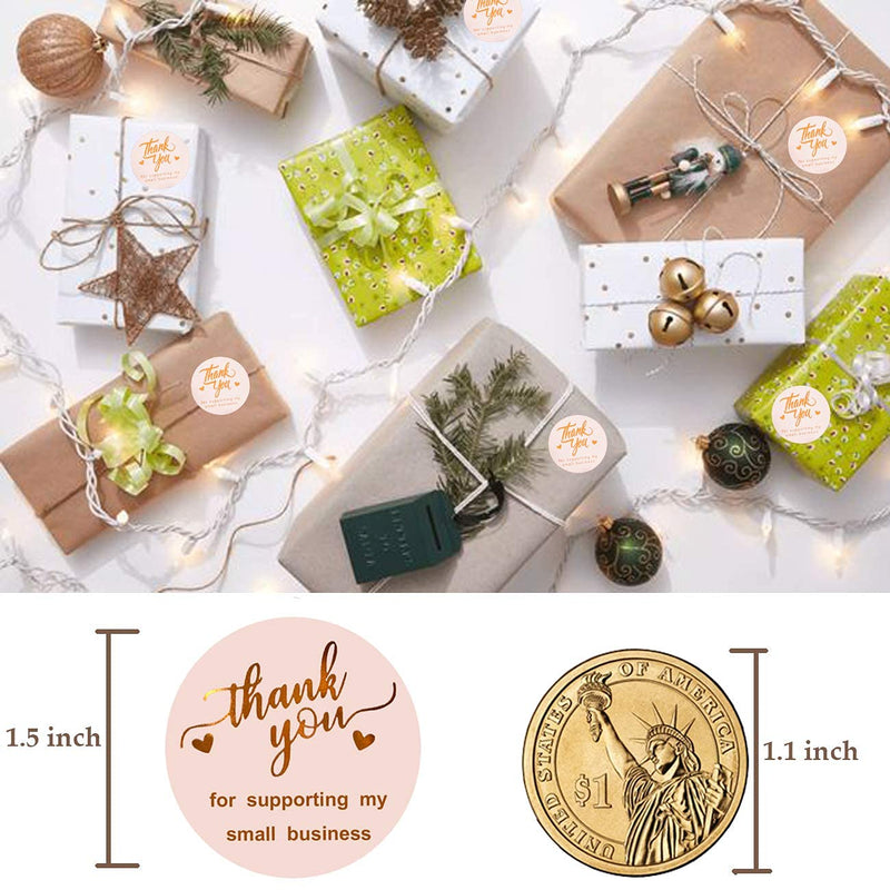 1.5'' Thank You for Supporting My Small Business Stickers 500 PCS 4 Design Font Pink Foil Thank You Stickers Rolls for Greeting Cards Flower Bouquets Self-Adhesive Labels for Gift Wraps