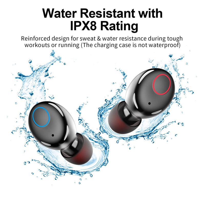 Bluetooth 5.2 Wireless Earbuds,Kurdene S8 38H Playtime Call Noise Cancelling Waterproof IPX8 Ear Buds Deep Bass Earphones with Microphone in-Ear Stereo Headphones Long Barttery for Work,Home-Black Medium Black