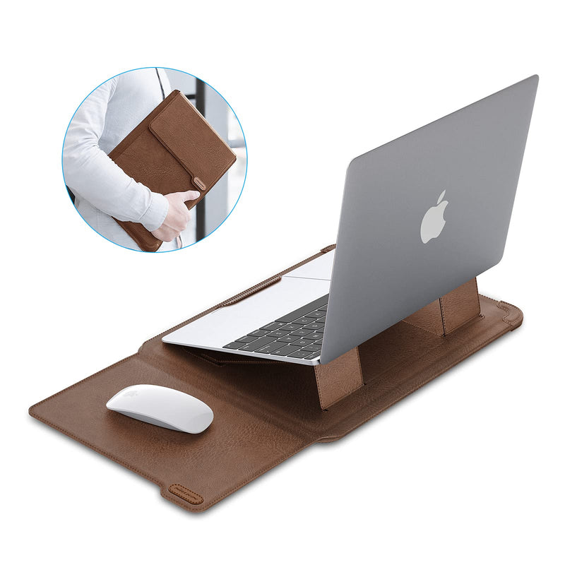Nillkin 13 inch Laptop Sleeve Case Laptop Stand Adjustable, Computer Shock Resistant Bag with Mouse Pad for 13" MacBook Pro and MacBook Air, XPS 13, Surface Book 13.5", 12.9" New iPad Pro, Brown