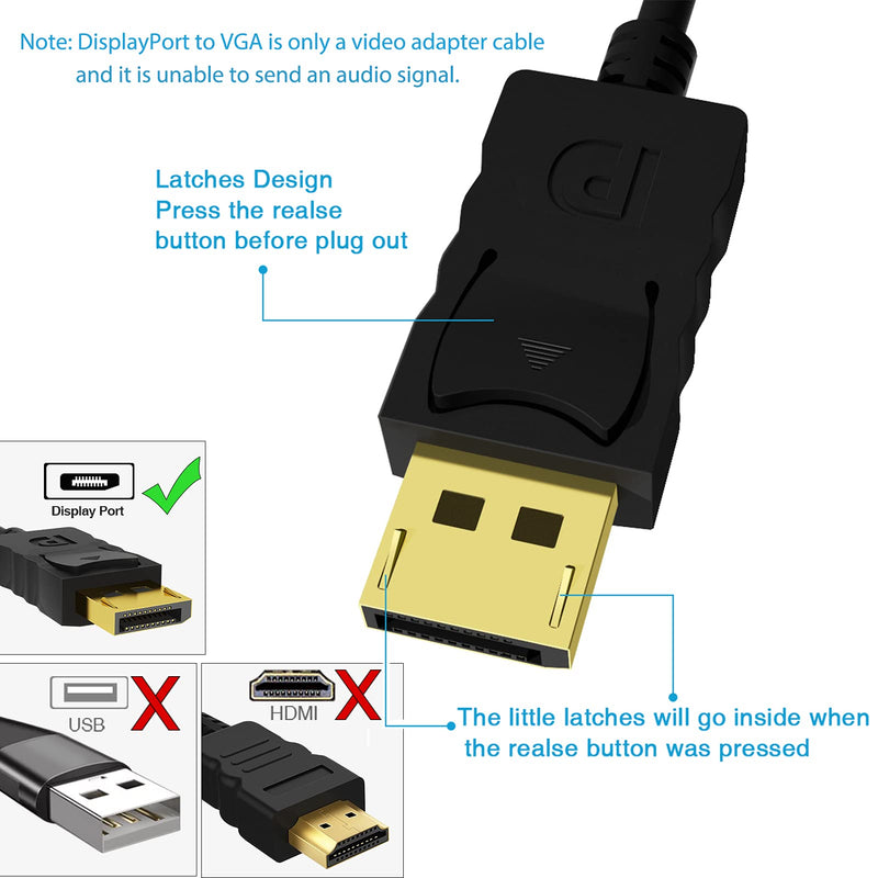 DisplayPort to VGA, FOBOIU Display Port to VGA 10 Feet DP to VGA Cable Connects DP Port from Desktop or Laptop to Monitor or Projector with VGA Port