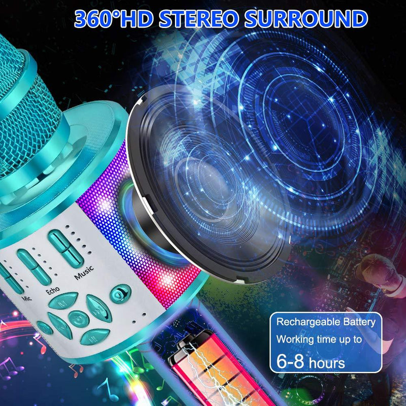 Amazmic Kids Karaoke Microphone Machine Toy Bluetooth Microphone Portable Wireless Karaoke Machine Handheld with LED Lights, Gift for Children Adults Birthday Party, Home KTV(Blue) Blue