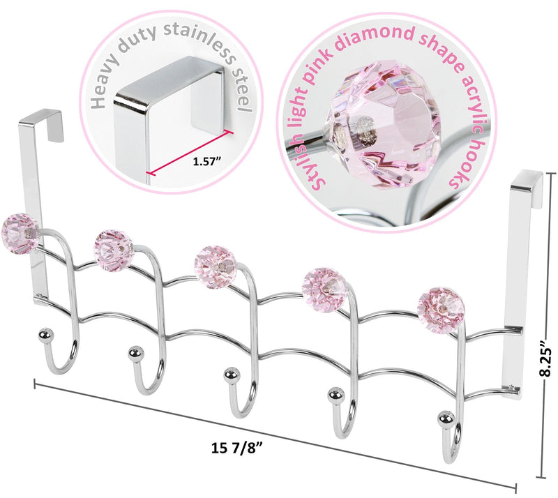 Galashield Over The Door Hook Pink Acrylic Hooks and Stainless Steel Organizer Door Hanger Towel Rack (10 Hooks)