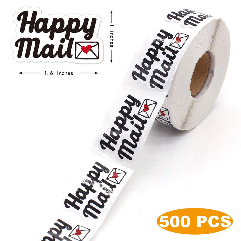 Muminglong 500 PCS Happy Mail with Love Special-Shaped Stickers, Small Shop Stickers, Thank You Sticker,Small Business, Packaging Sticker,1.5 Inch