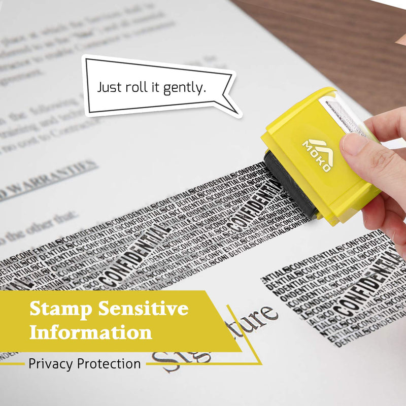 MoKo Identity Theft Protection Stamp Roller, Refillable Self Inking Wide Roller Security Stamp, Private & Confidential Stamp Roller for Personal Information Blackout, Large Size, Yellow