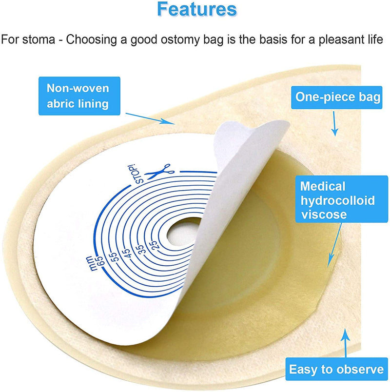 20 PCS Colostomy Bags, Ostomy Supplies, Drainable Ostomy Pouch for Ileostomy Stoma Care, Cut-to-Fit (20-65mm) 20-65mm-20PCS