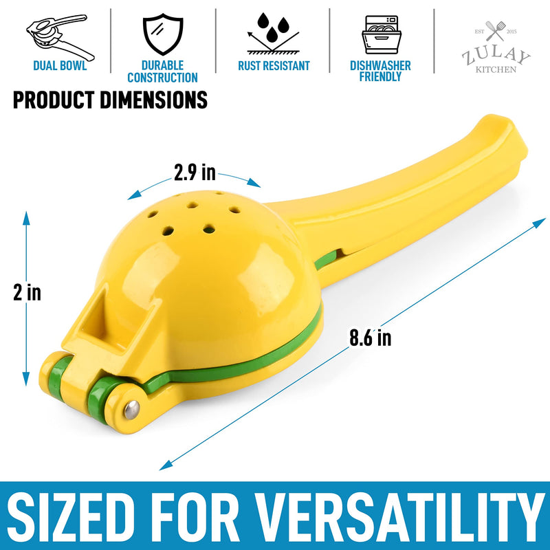 Zulay Premium Metal Lemon Lime Squeezer - Manual Citrus Press Juicer Medium Handheld Classic Yellow and Green