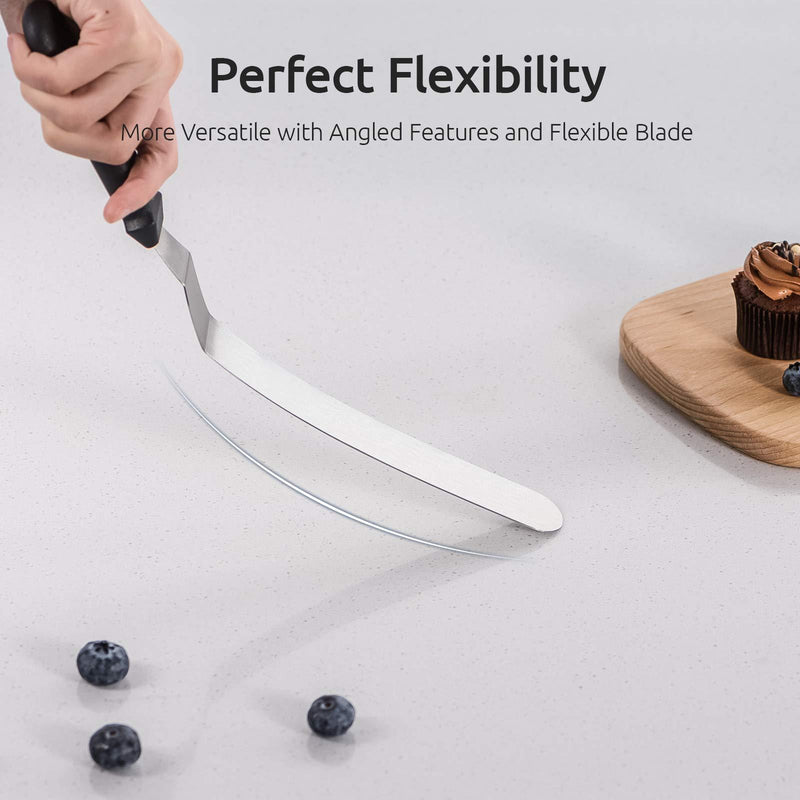 Icing Spatula, U-Taste Offset Spatula Set with 6", 8", 10" Blade, 18/0 Stainless Steel with PP Plastic Handle Angled Cake Decorating Frosting Spatula Set of 3 (Black) Black
