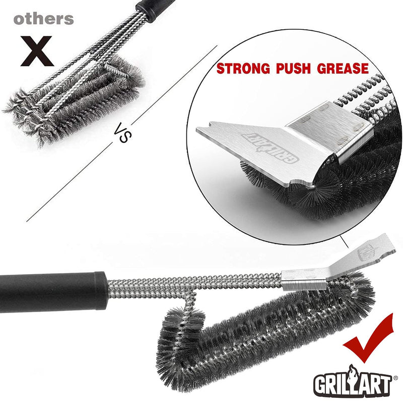 GRILLART Grill Brush and Scraper Best BBQ Brush for Grill, Safe 18" Stainless Steel Woven Wire 3 in 1 Bristles Grill Cleaning Brush