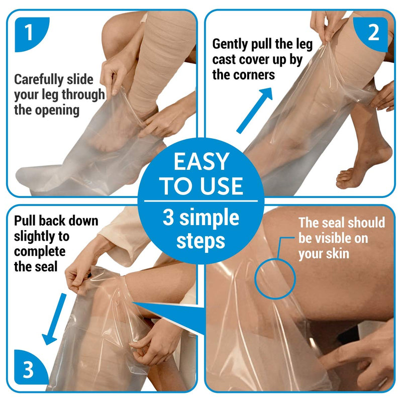 100% Waterproof Cast Cover Leg - 【Watertight Seal】 - Reusable 2 pk Cast Protector for Shower Leg Adult Knee, Ankle, Foot - Half Leg Covers