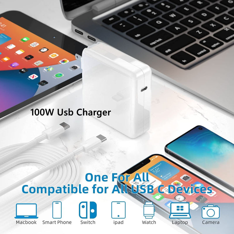 SiliconV MacBook pro Charger 100W USB C Power Adapter Compatible with MacBook Pro 16, 15, 14, 13 Inch, MacBook Air 13 Inch, iPad Pro 2021/2020/2019/2018, Included 7.2ft USB C to C Cable