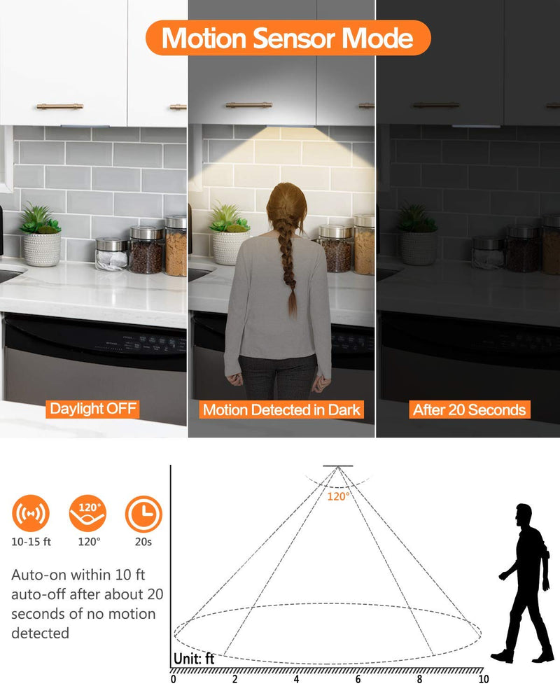 Motion Sensor Led Under Cabinet Lighting Wireless Cabinet Light Rechargeable, Closet Light 30Led Battery Operated for Kitchen, Closet (Warm White, 2Pack) Warm White