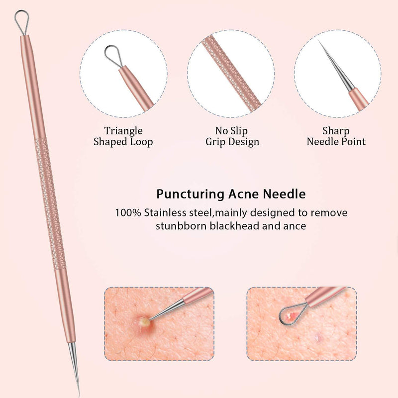 BESTOPE Blackhead Remover Pimple Comedone Extractor Tool Best Acne Removal Kit - Treatment for Blemish, Whitehead Popping, Zit Removing for Risk Free Nose Face Skin With Metal Case(Rose Gold) Rose Gold