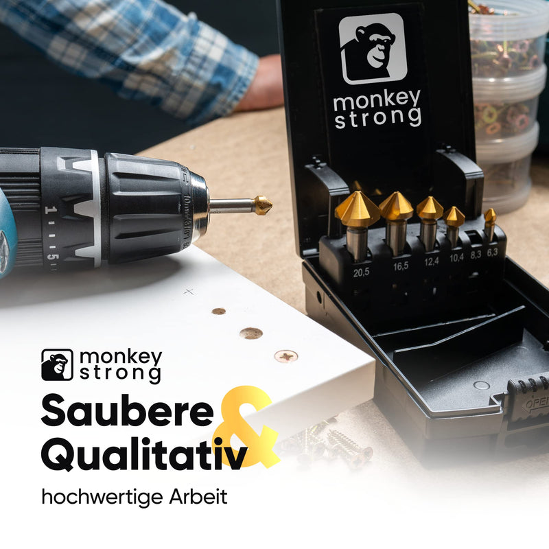 monkeystrong countersink 90° Ø 6.3-20.5 mm made of HSS steel - really sharp - countersink and deburrer set for wood, metal and plastic in a practical TIN storage box