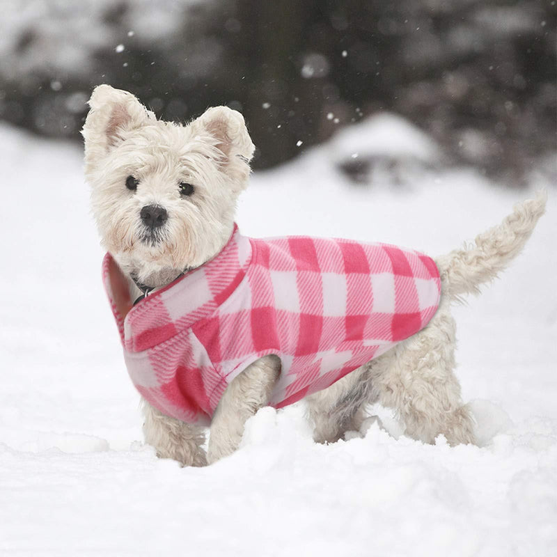 Kuoser Stretch Dog Fleece Vest, Soft Classic Plaid Basic Dog Sweater for Small Dogs & Cats, Warm Dogs Shirt Pullover Dog Coat Jacket Winter Dog Clothes for Teddy Chihuahua Yorkshire with Leash Hole XX-Small Pink Plaid