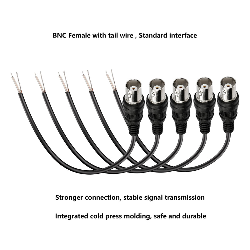 MEIRIYFA BNC Video Cable Female with Tail Wire, BNC Connector Plug Tail Line, Monitor Cable, Quick Connect BNC Connector Camera Terminal Adpater, for Monitor Camera (5pcs BNC Female)