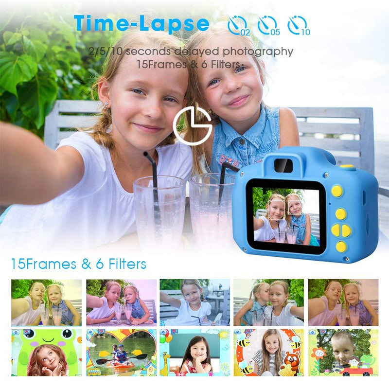 Desuccus Kids Camera Video Digital Camera for Kids Birthday Gifts for Boys and Girls Kids Toys 3-8 Year Old Toddler Video Record Camera 5 Puzzle Games 32GB SD Card (Blue) Blue