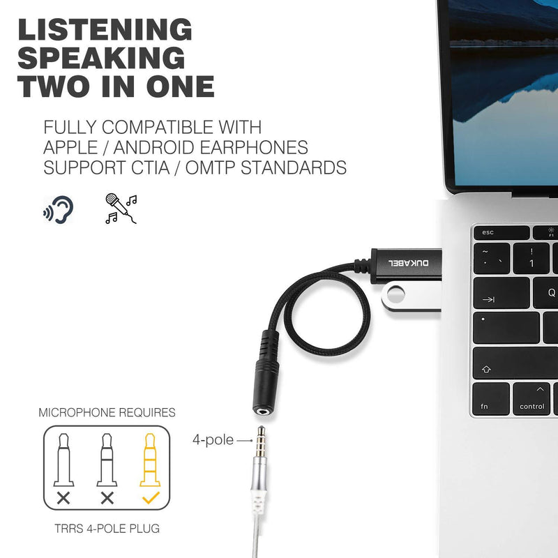 DUKABEL USB to 3.5mm Jack Audio Adapter, USB to Aux Cable with TRRS 4-Pole Mic-Supported USB to Headphone AUX Adapter Built-in Chip External Sound Card for PS4 PC PS5and More [19 inch] 19 inch/50cm