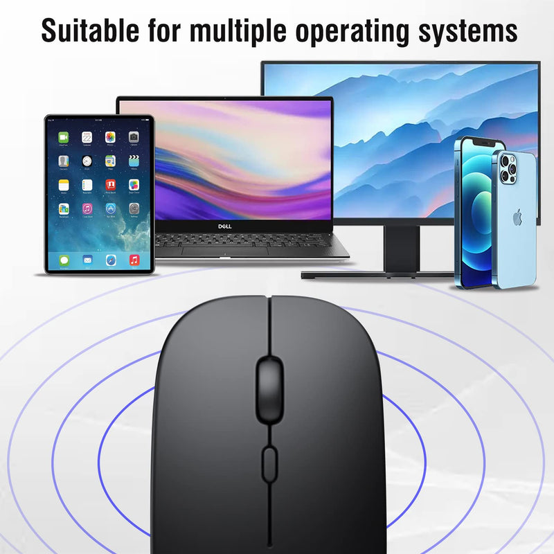 Wireless Bluetooth Mouse for iPad/MacBook Pro/Air /Laptop/pc Rechargeable Silent Mouse Portable Slim for Surface Pro/Lenovo/ Samsung Tablet (Black) Black