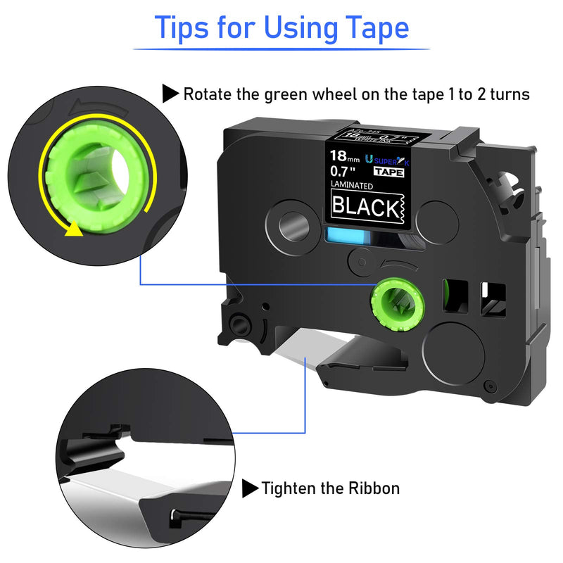 SuperInk 2 Pack Compatible for Brother TZ345 TZ-345 TZe345 TZe 345 White on Black Label Tape 0.7 inch 18mm(3/4") x 8m(26.2ft) Laminated P-Touch PTD600 PT-D400 PT-P710BT PT-E300 PT-E500 Label Maker