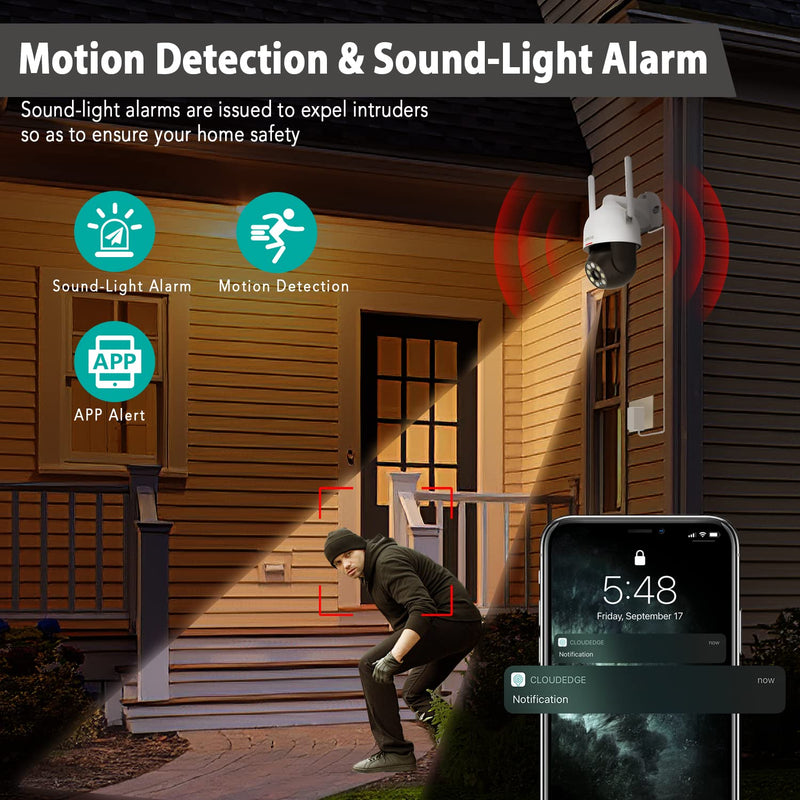 Security Camera Outdoor/Home, DEKCO WiFi Outdoor Security Cameras Pan-Tilt 360Â° View, 1080P Dome Surveillance Cameras with Motion Detection and Siren, 2-Way Audio,Full Color Night Vision, Waterproof 1 Pack